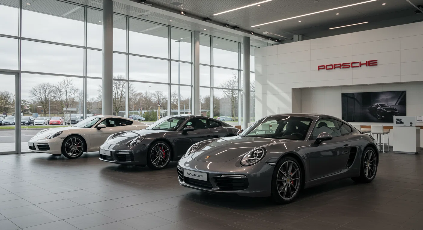 ポルシェディーラーショールームで展示されている911と718