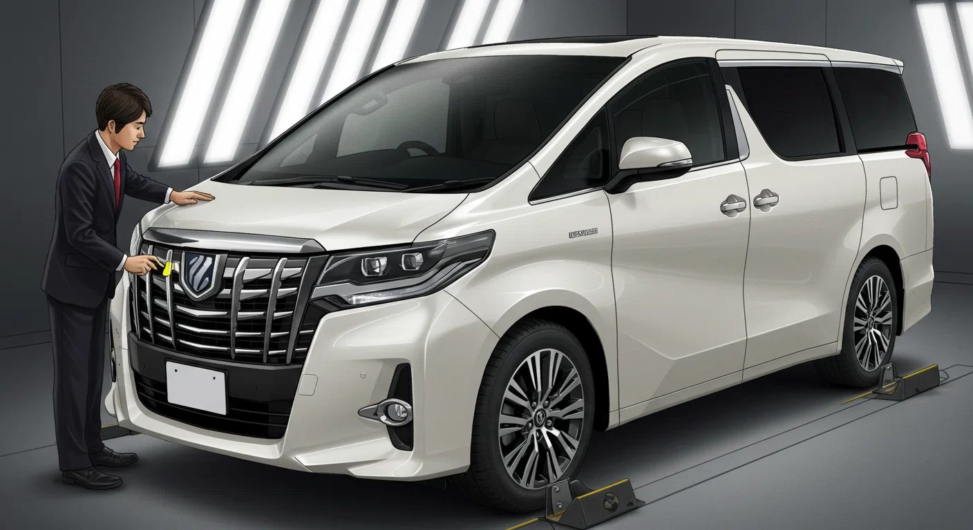 車両の状態チェックを受けるアルファード