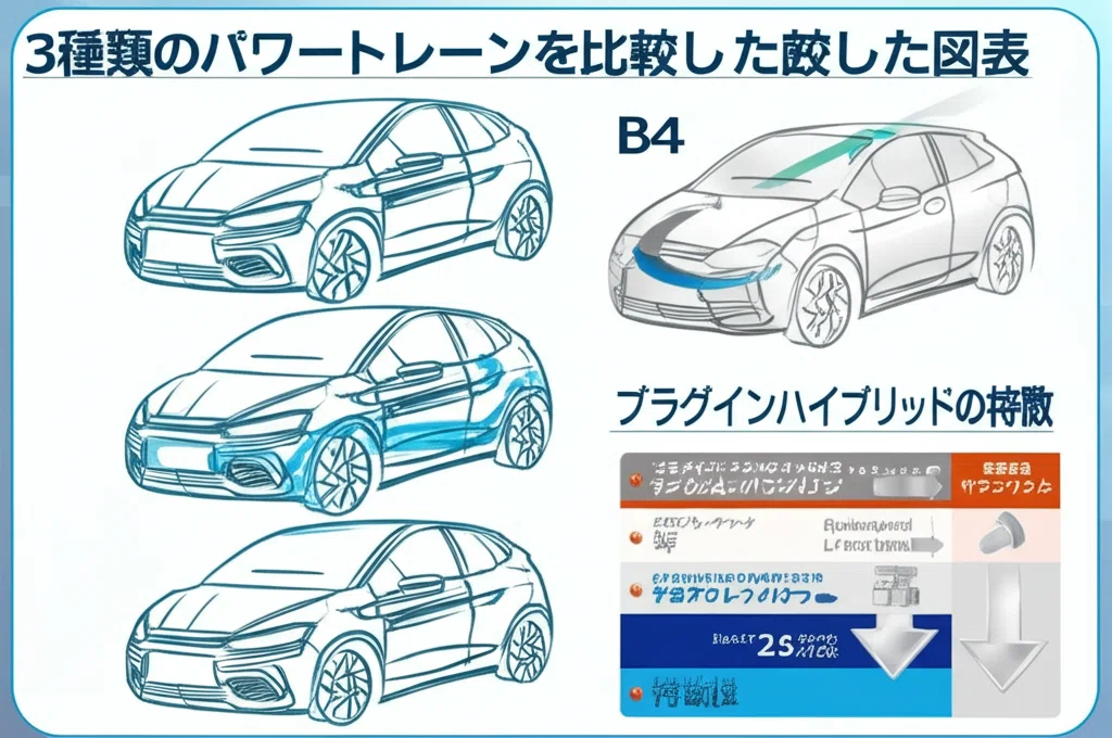 ボルボV60の3種類のパワートレーン比較図