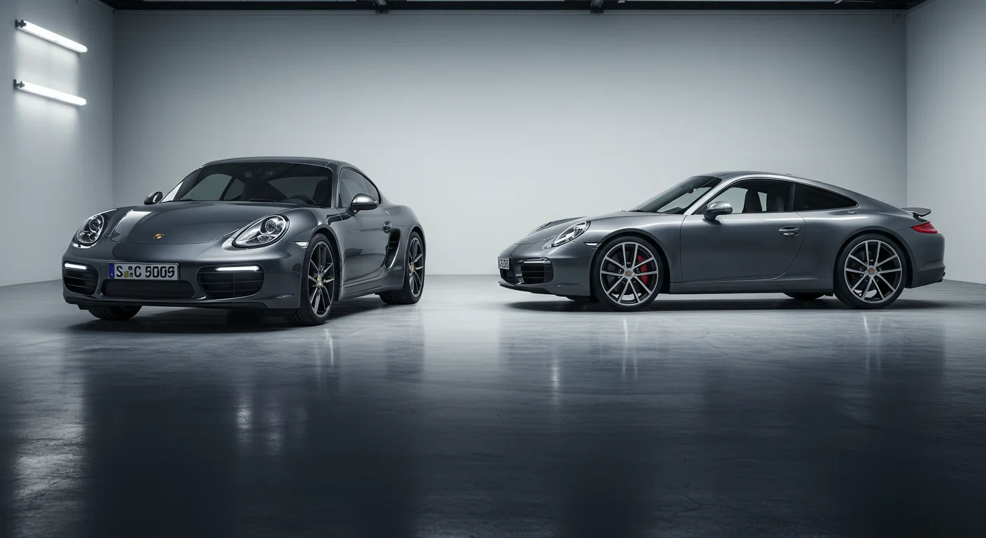 ポルシェケイマンと911が並んで駐車している様子