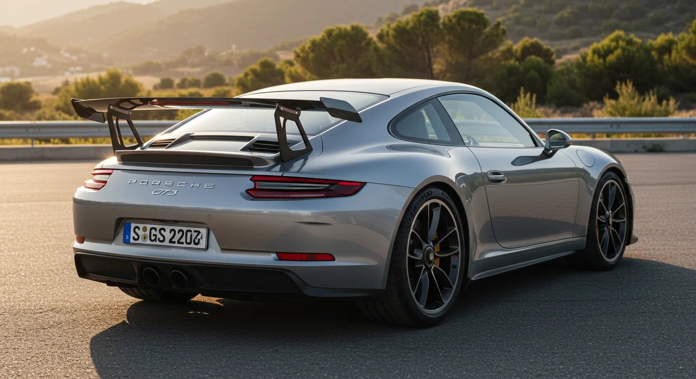 ポルシェ911 GT3のリアビューと特徴的なリアウイング