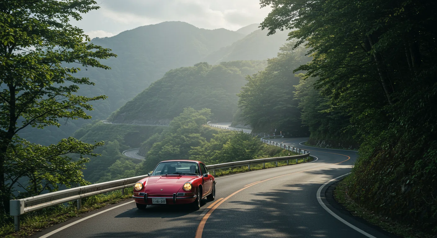 箱根の山道を走るポルシェ