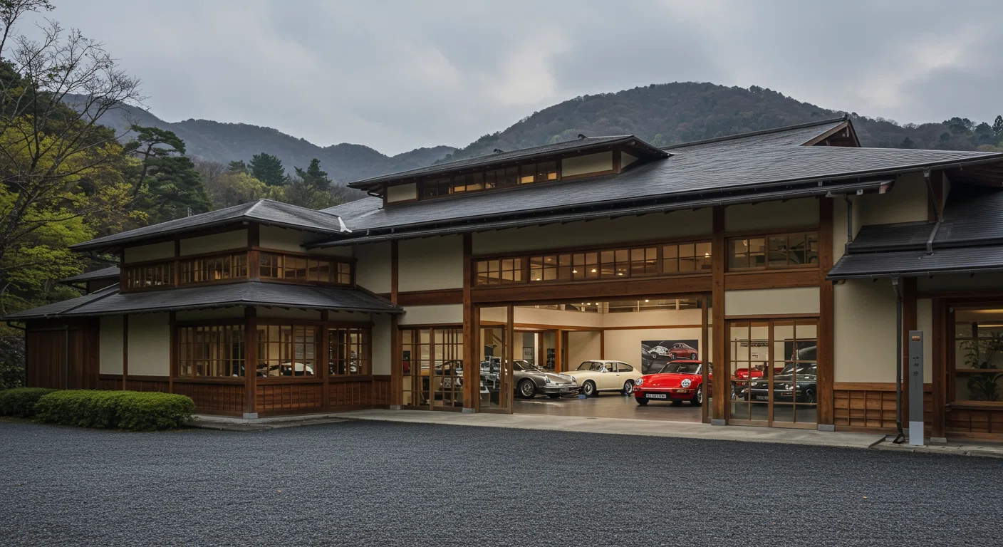 箱根ポルシェ博物館の外観と展示されていたクラシックポルシェ