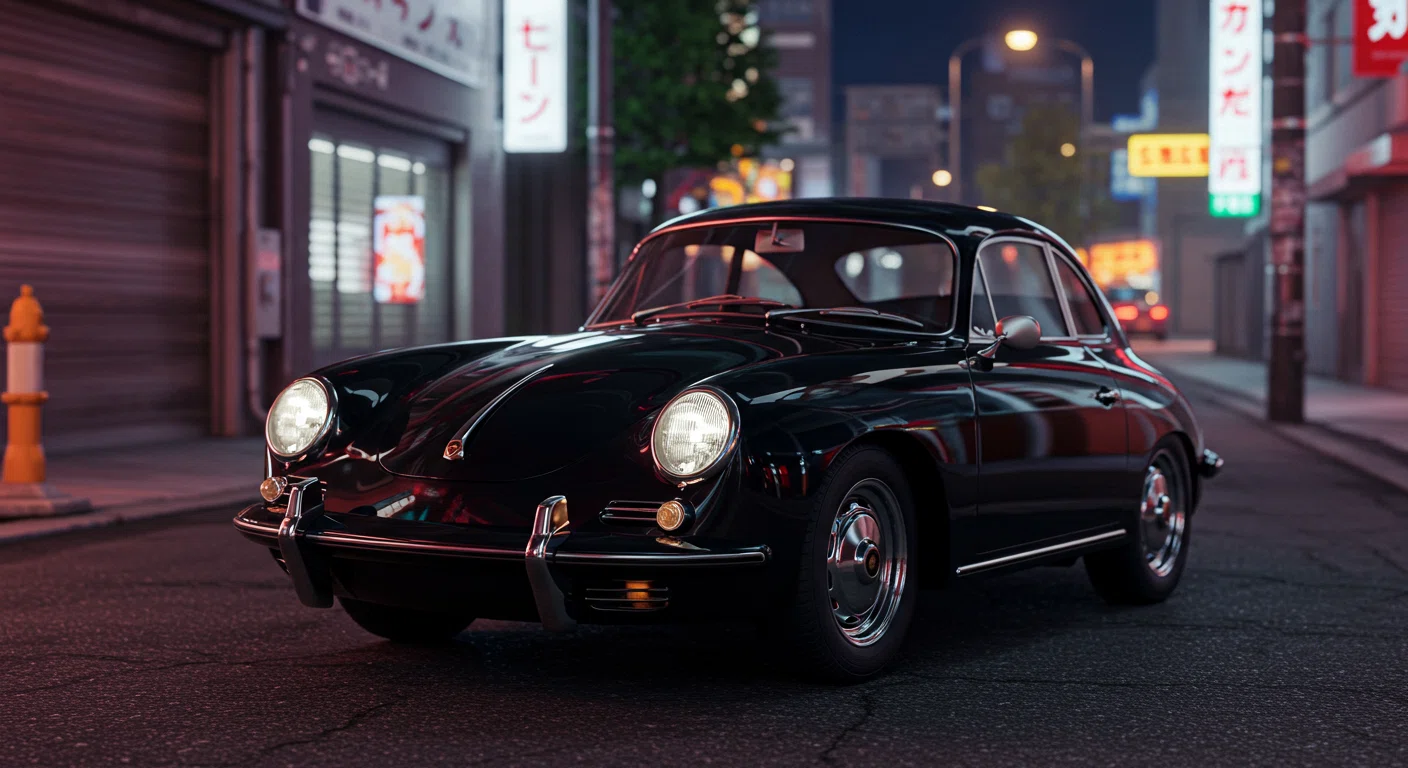 名探偵コナンに登場するジンのポルシェ356A 夜の街中に停車している様子