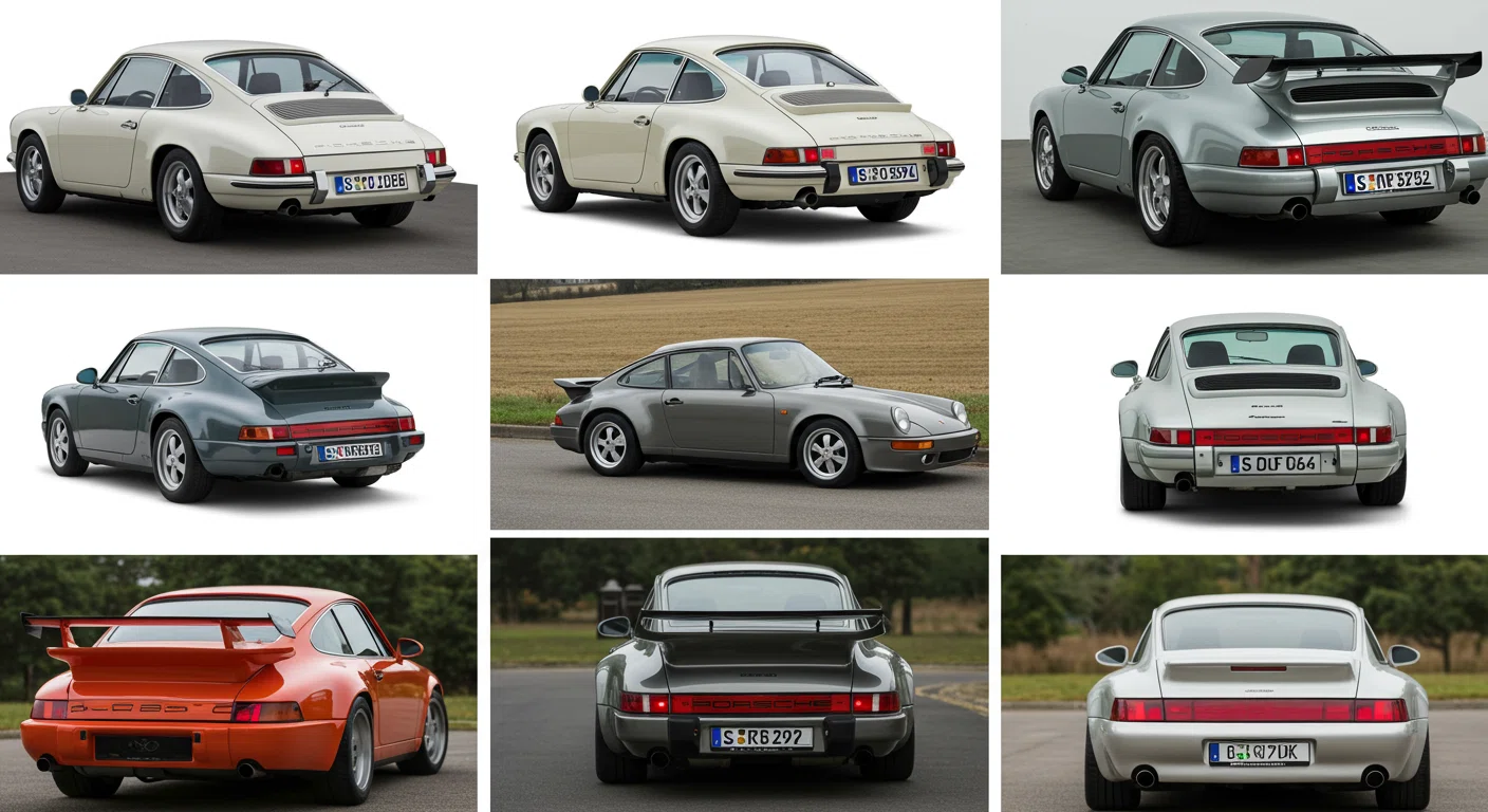 歴代ポルシェ911のリアウイング進化を示す比較画像