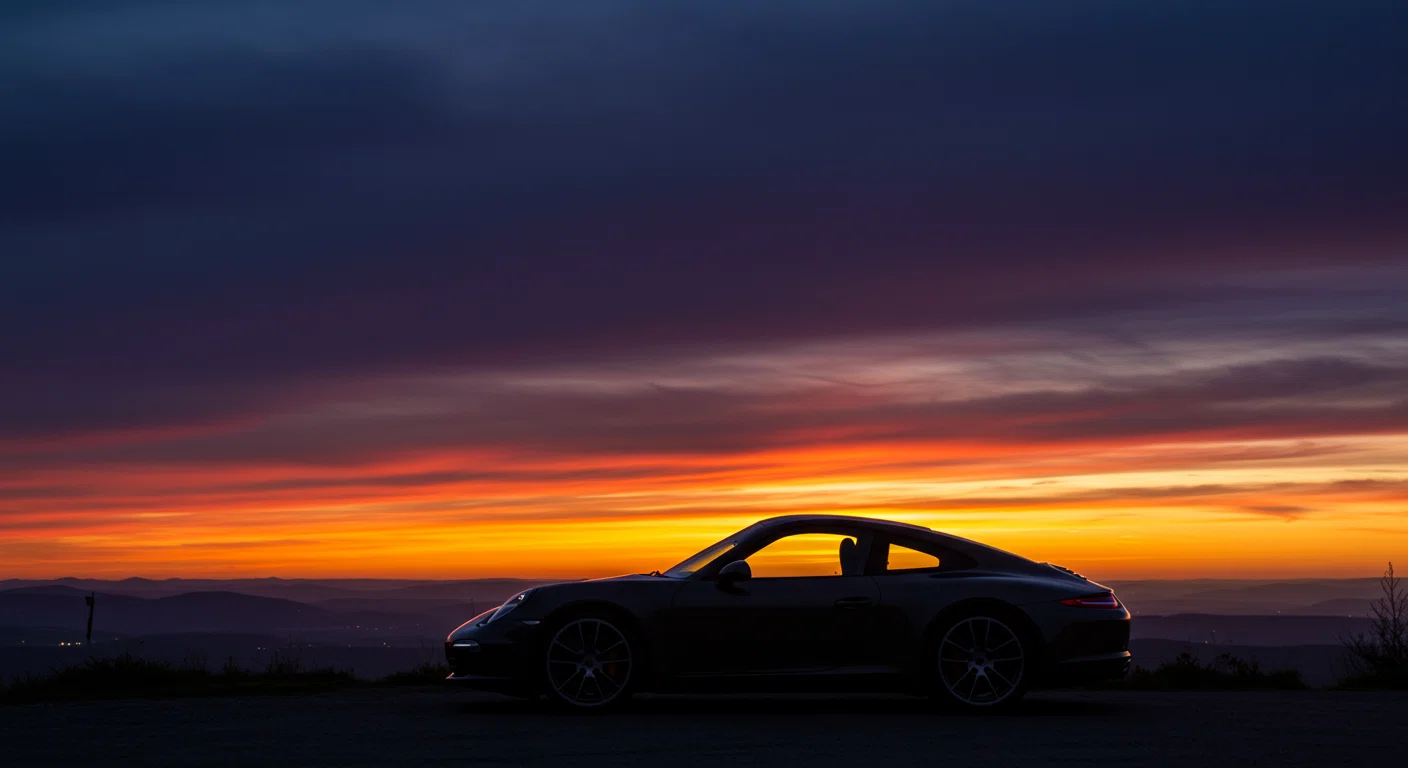 夕日に照らされるポルシェ911のシルエット