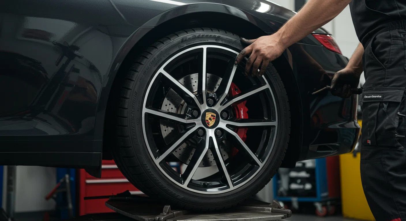 ポルシェ911のタイヤ交換の様子