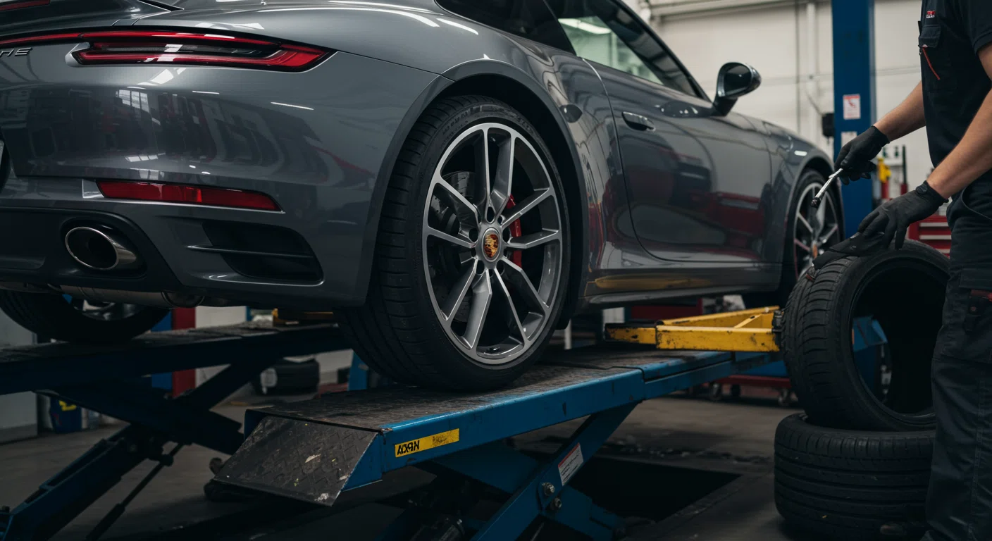 ポルシェ911とタイヤ交換作業
