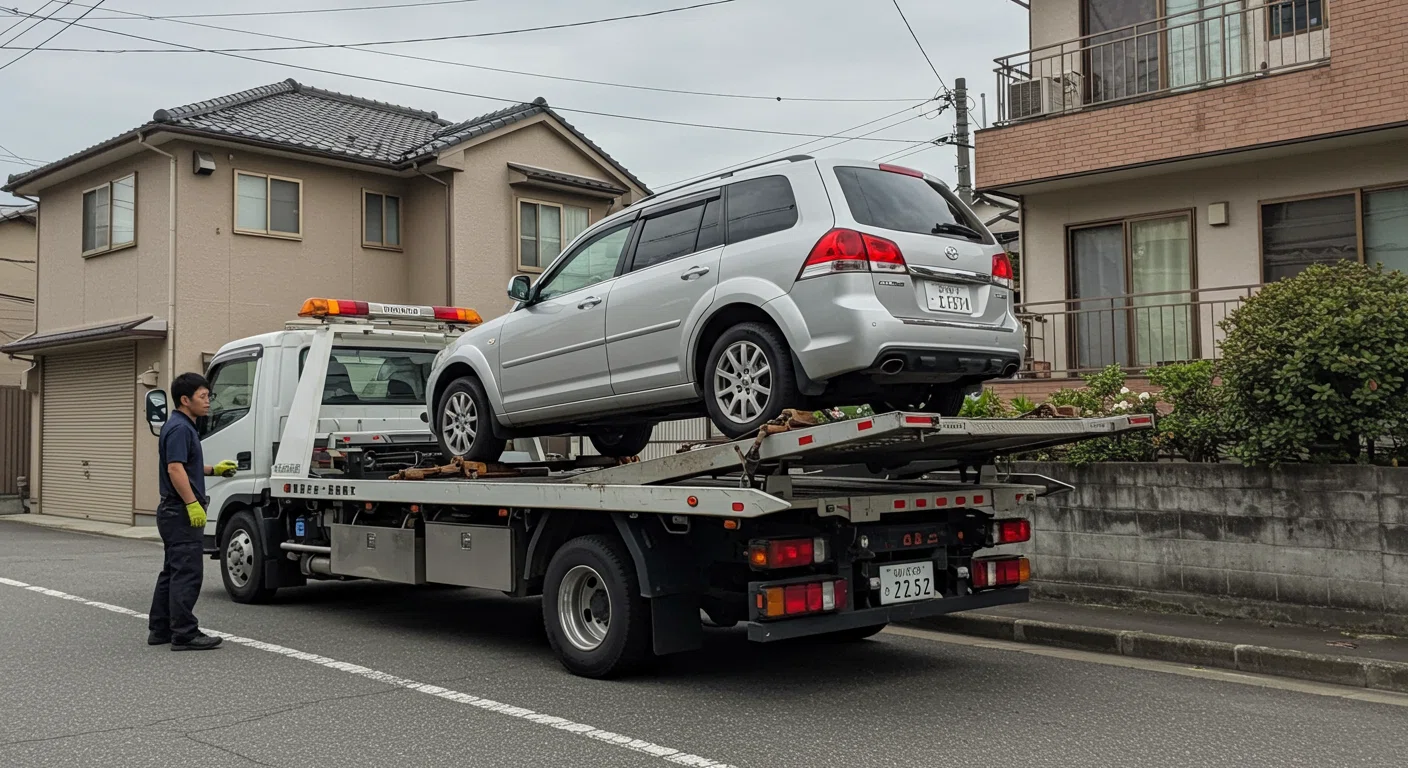 レッカー車で車を引き取るシーン