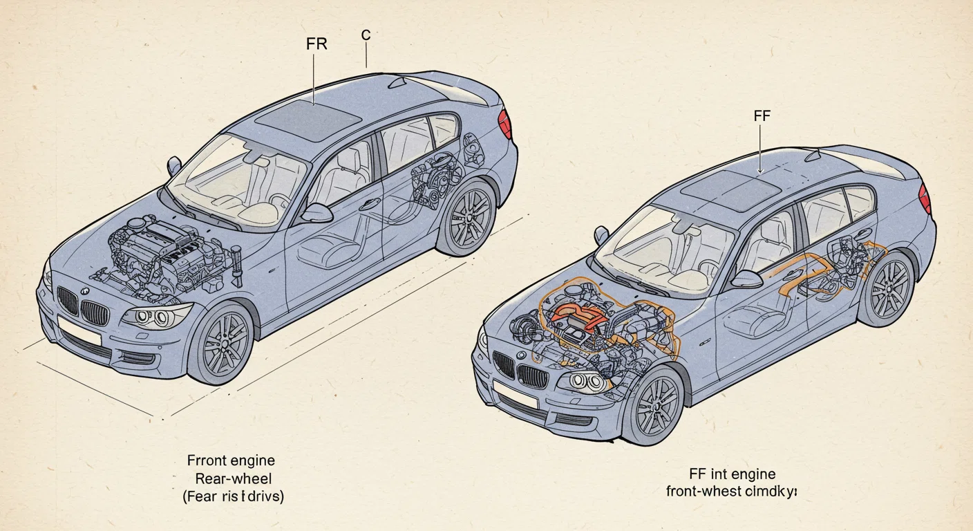 BMW 1シリーズの駆動方式の変更を示す図解