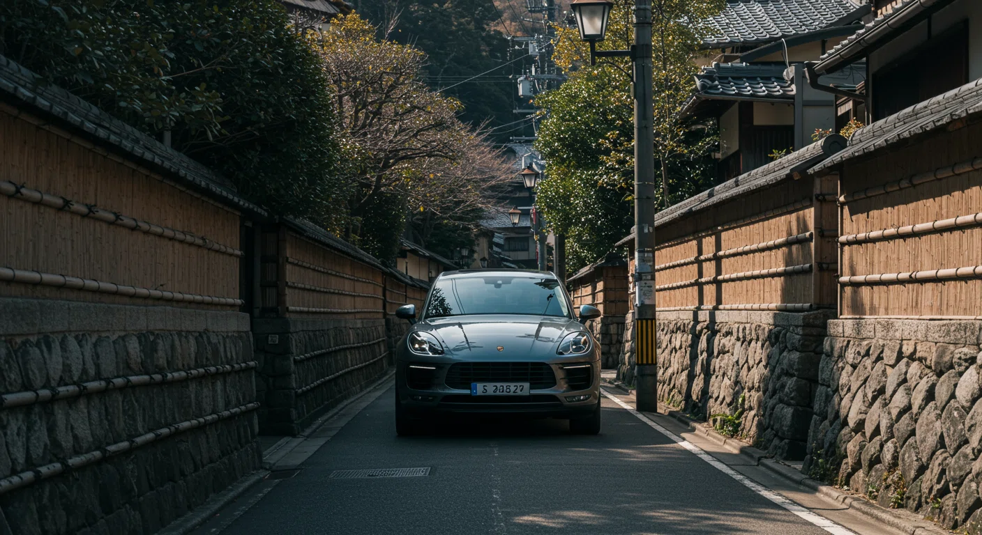 狭い日本の道路を走るポルシェマカン