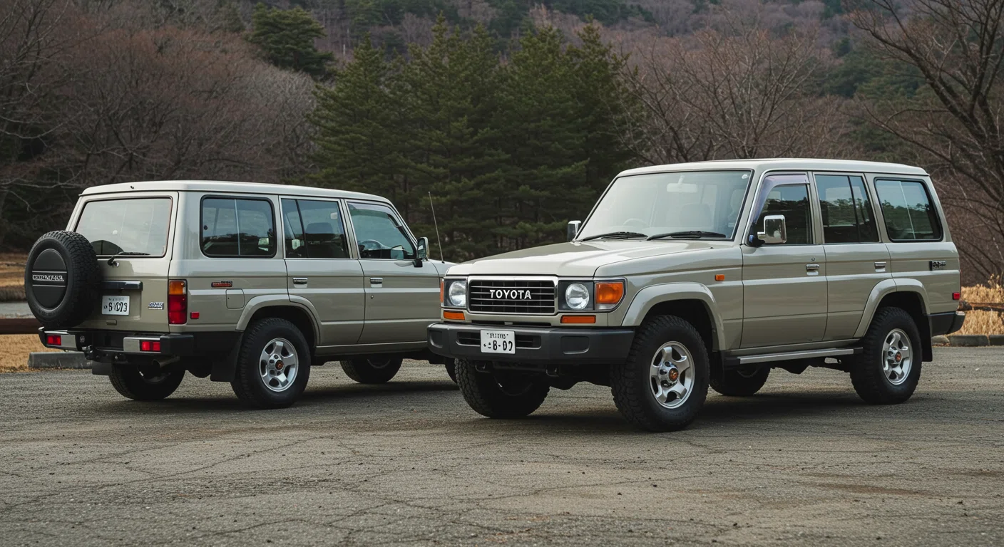 ランクル60と70が並んで駐車している様子