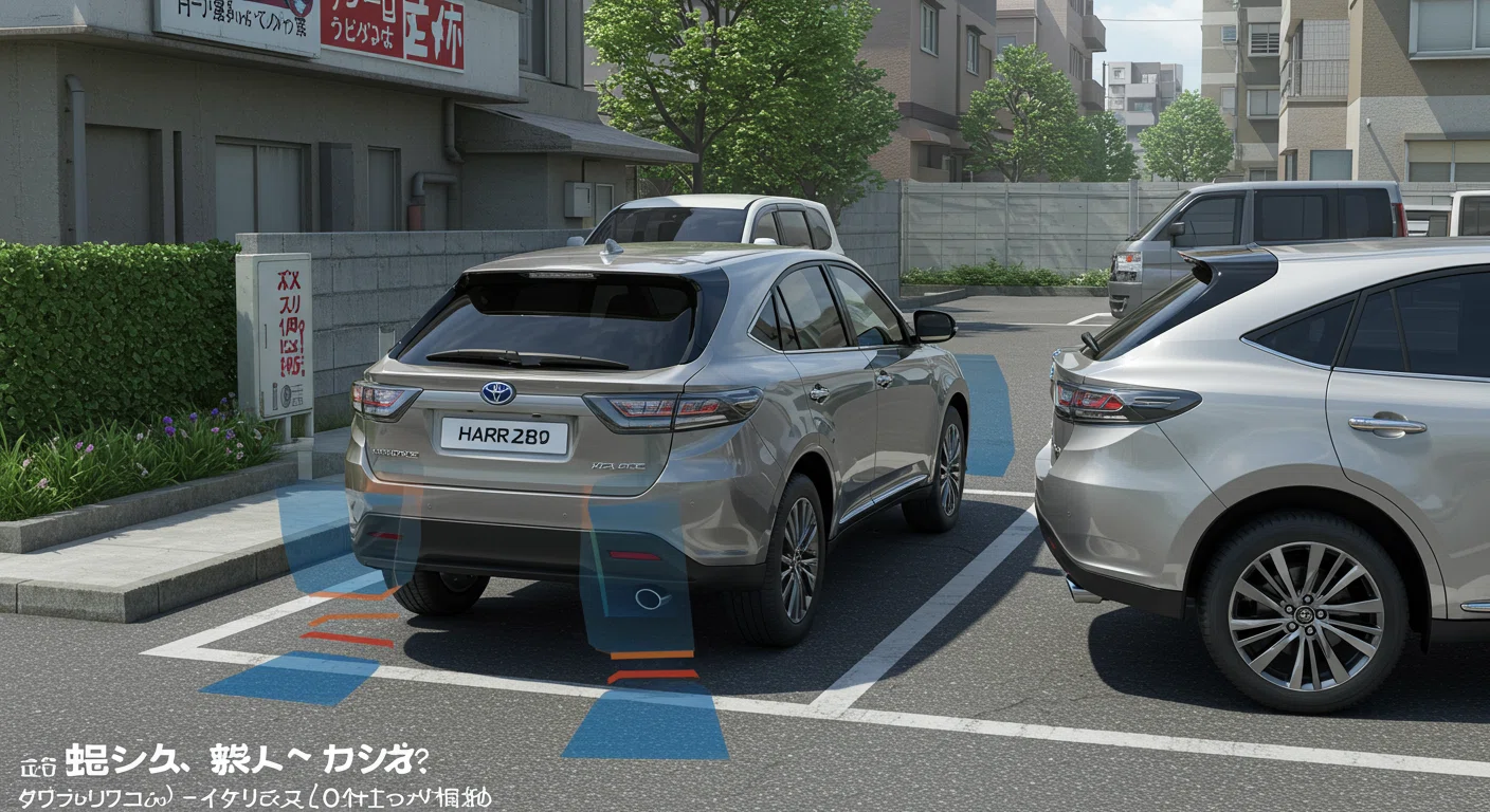 新型ハリアーの駐車時の視界と死角を示す図