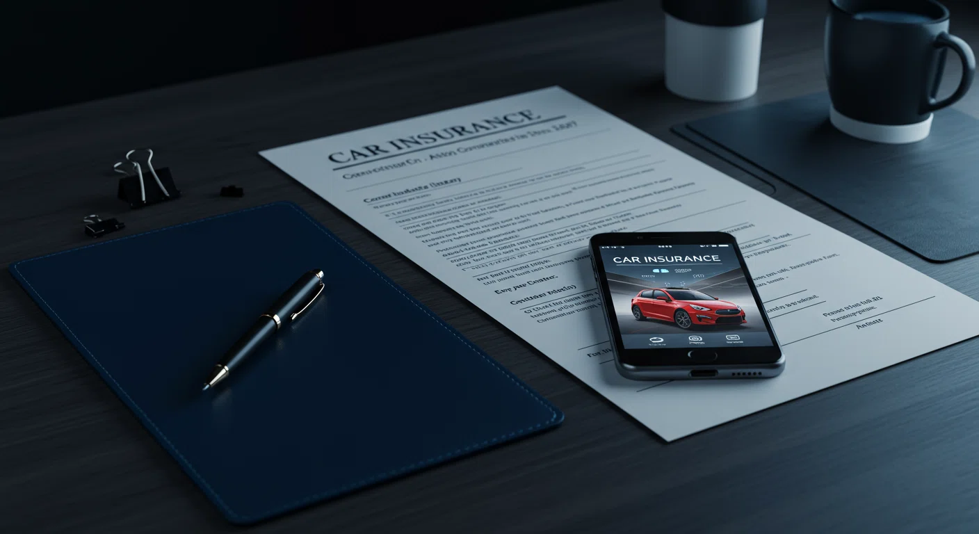 自動車保険の書類とスマートフォン