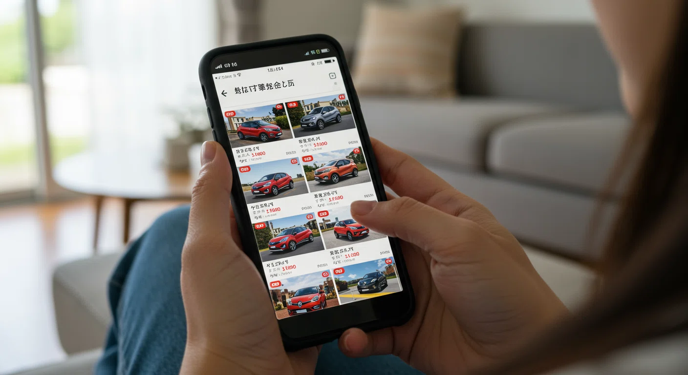 スマートフォンで中古車相場を調査する様子,ルノー キャプチャー中古車の価格交渉術|実体験から学ぶ値引きのコツ