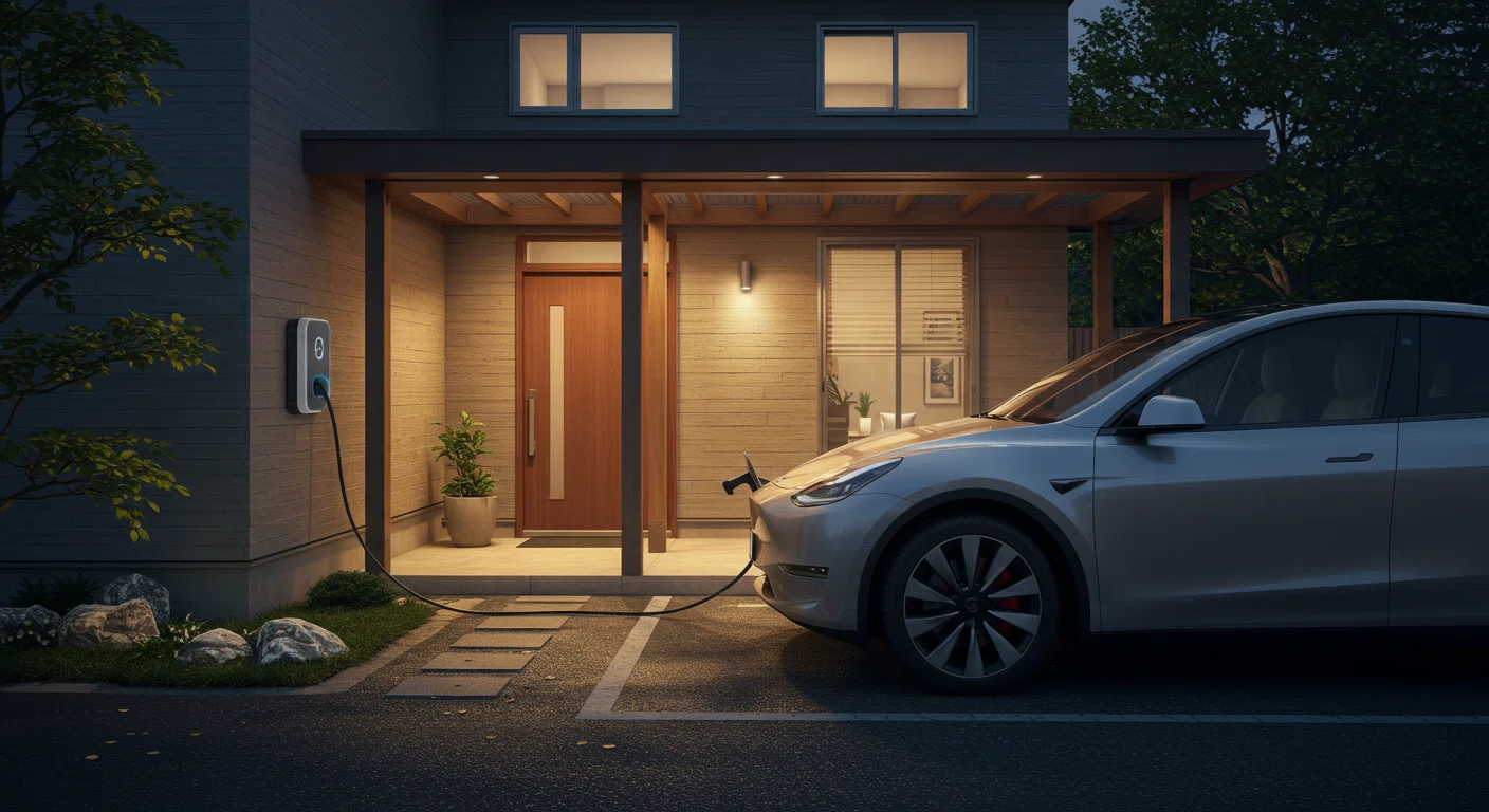 テスラ,Model Y,モデル,維持費,ローン返済,充電コスト,テスラ Model Y の外観と特徴を示すイラスト,テスラ モデルY の自宅充電の様子を示すイラスト