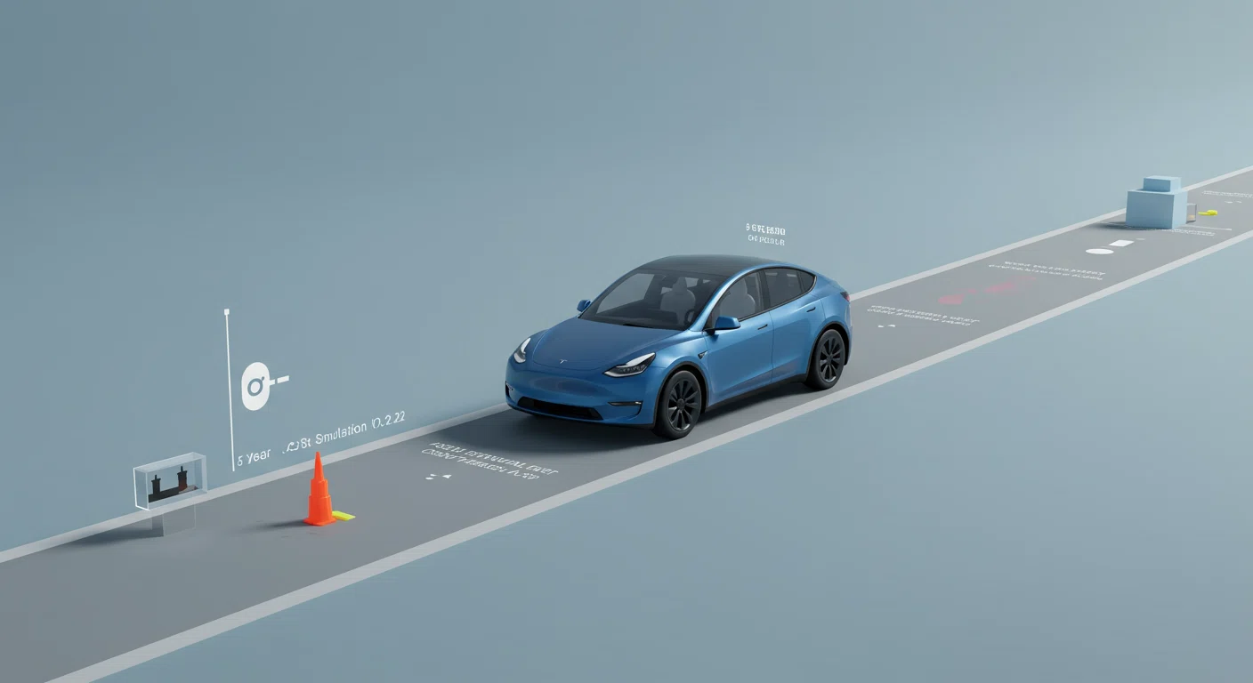 テスラ,Model Y,モデル,維持費,ローン返済,充電コスト,テスラ Model Y の外観と特徴を示すイラスト,テスラ モデルY の5年間維持費シミュレーションを示すイラスト