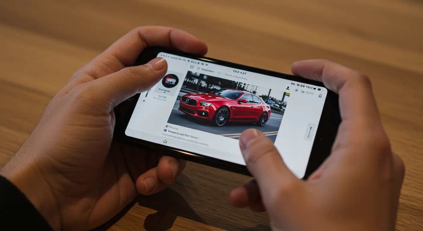 スマートフォンでSNSを見る人の手元