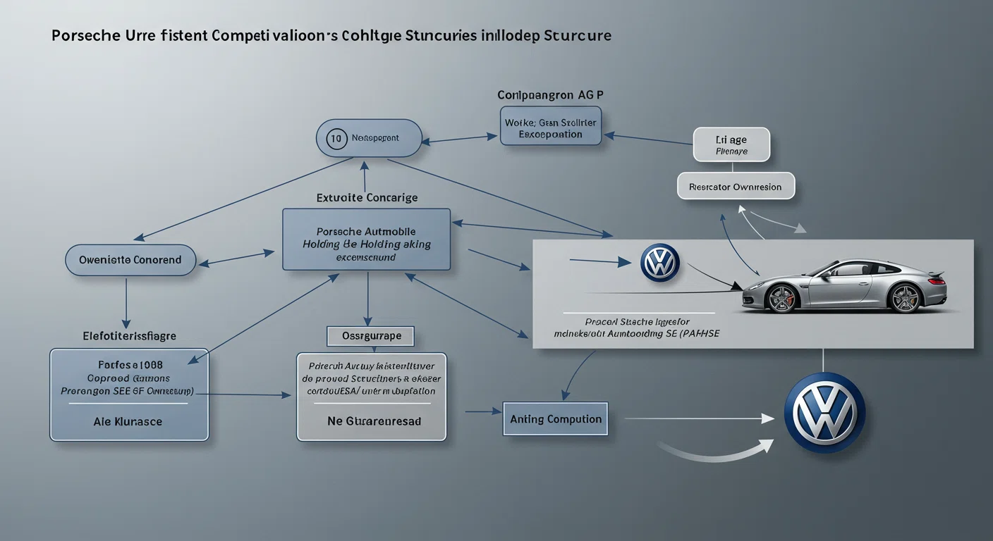 ポルシェとVWの企業関係を表す図表風イラスト