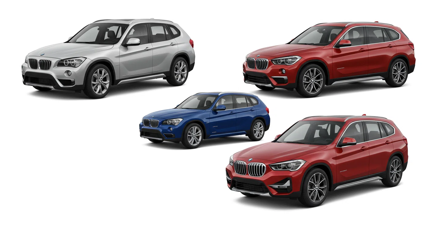 BMW X1の歴代モデルを並べた比較イラスト