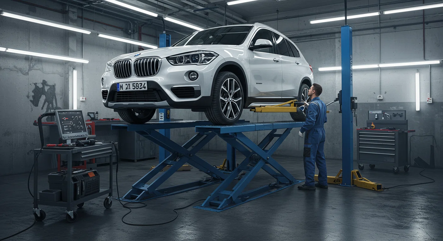 BMW X1の整備履歴と点検の重要性を表現したイラスト