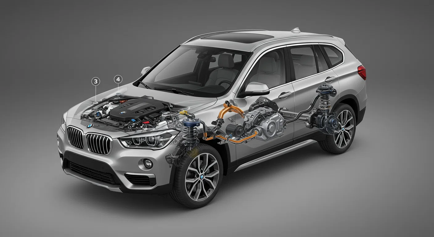 BMW X1の購入前点検で確認すべきポイントを示すイラスト