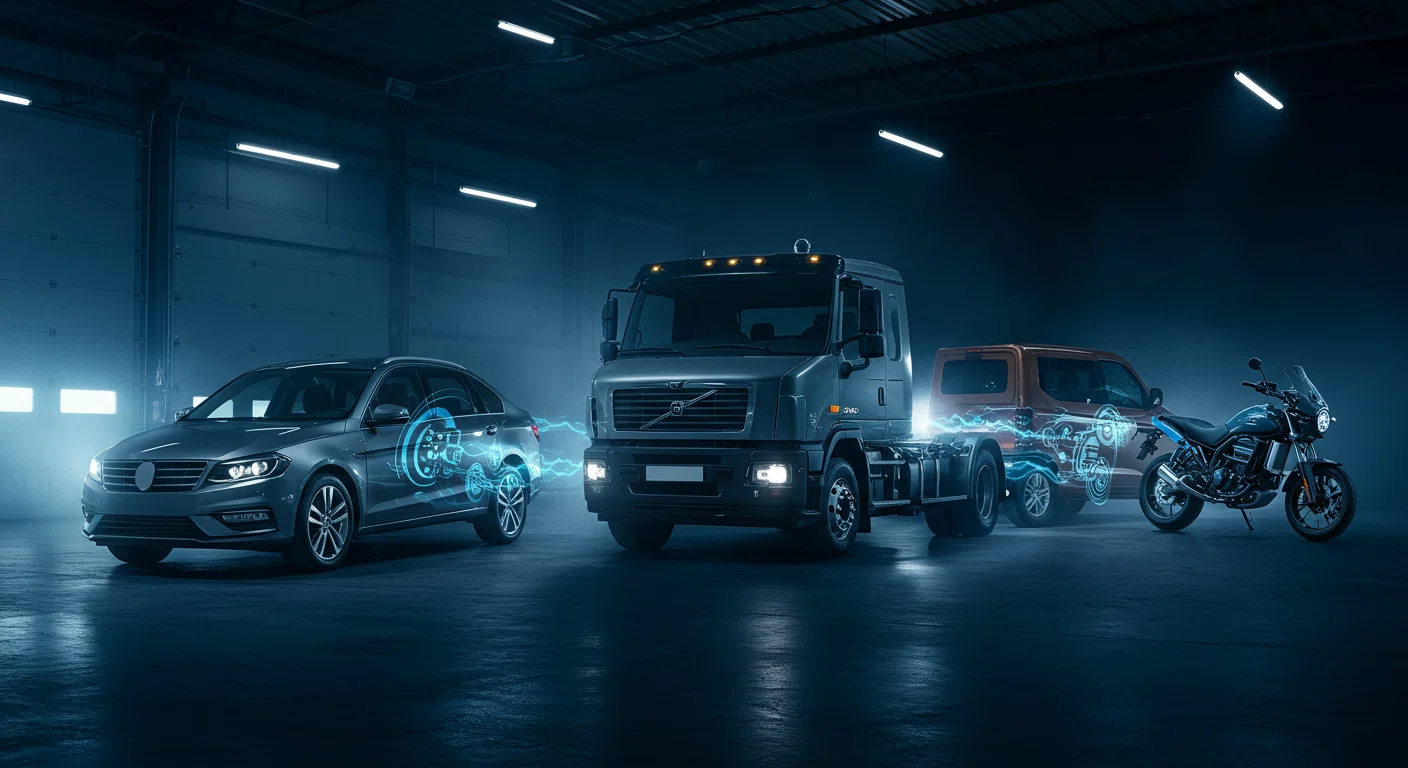 様々な車種（乗用車、バイク、ディーゼル車）に対応するガソリン添加剤のイメージ