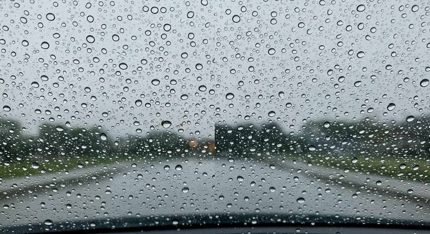雨の日のフロントガラス撥水効果比較画像