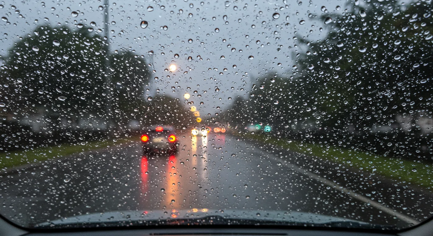 雨天時の運転中のフロントガラス撥水効果