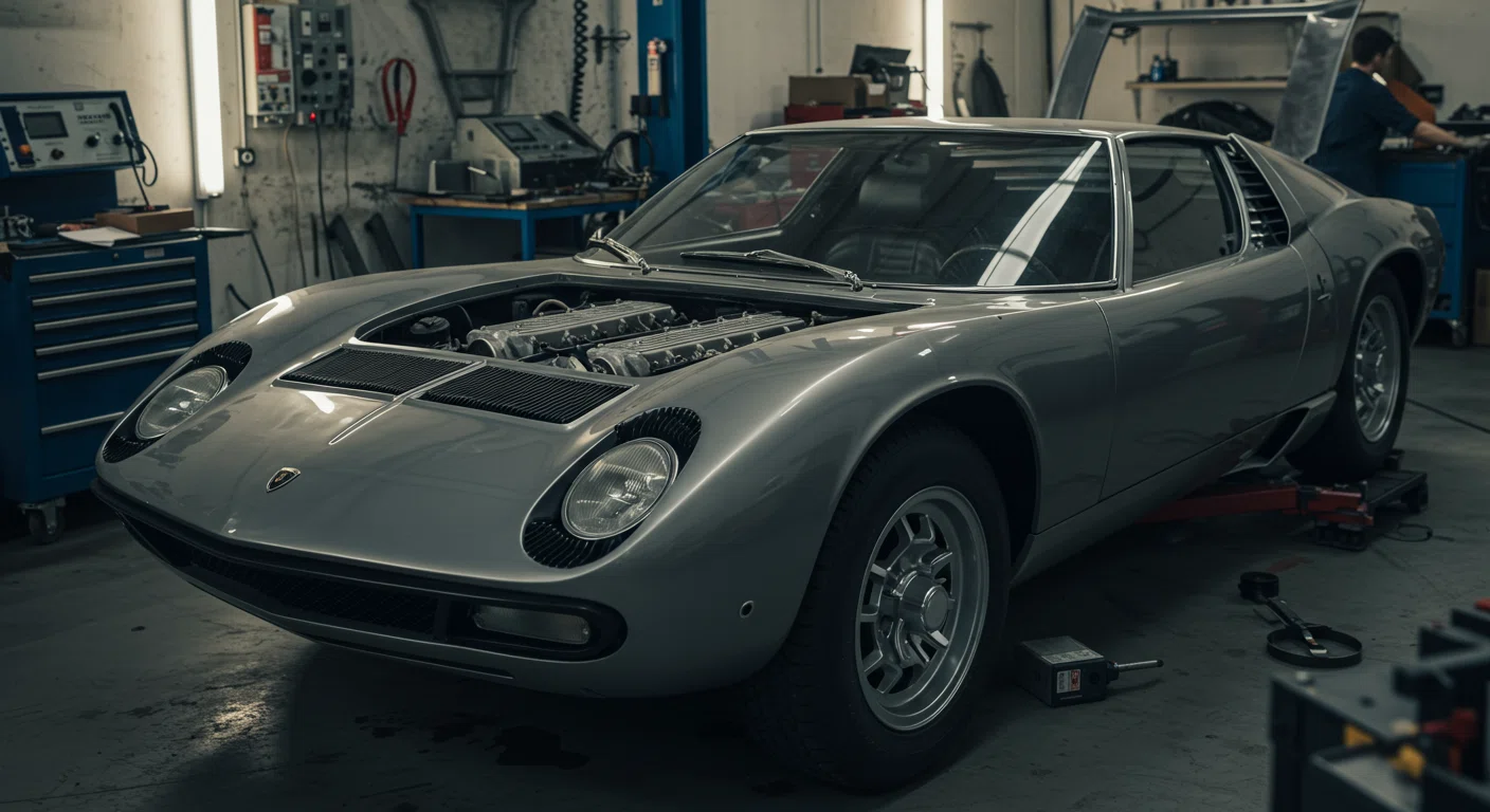 専門ショップでメンテナンスされるランボルギーニ・ミウラ