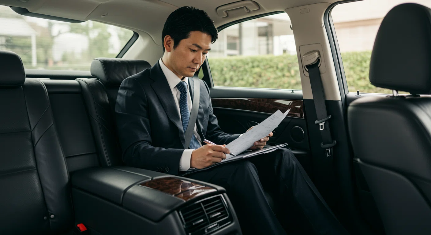 車内で仕事をする役員
