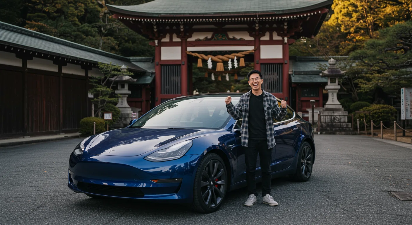 テスラモデル3オーナーの笑顔の様子