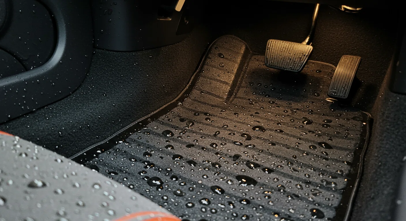 シトロエン車の雨漏り症状を示す車内の湿った部分