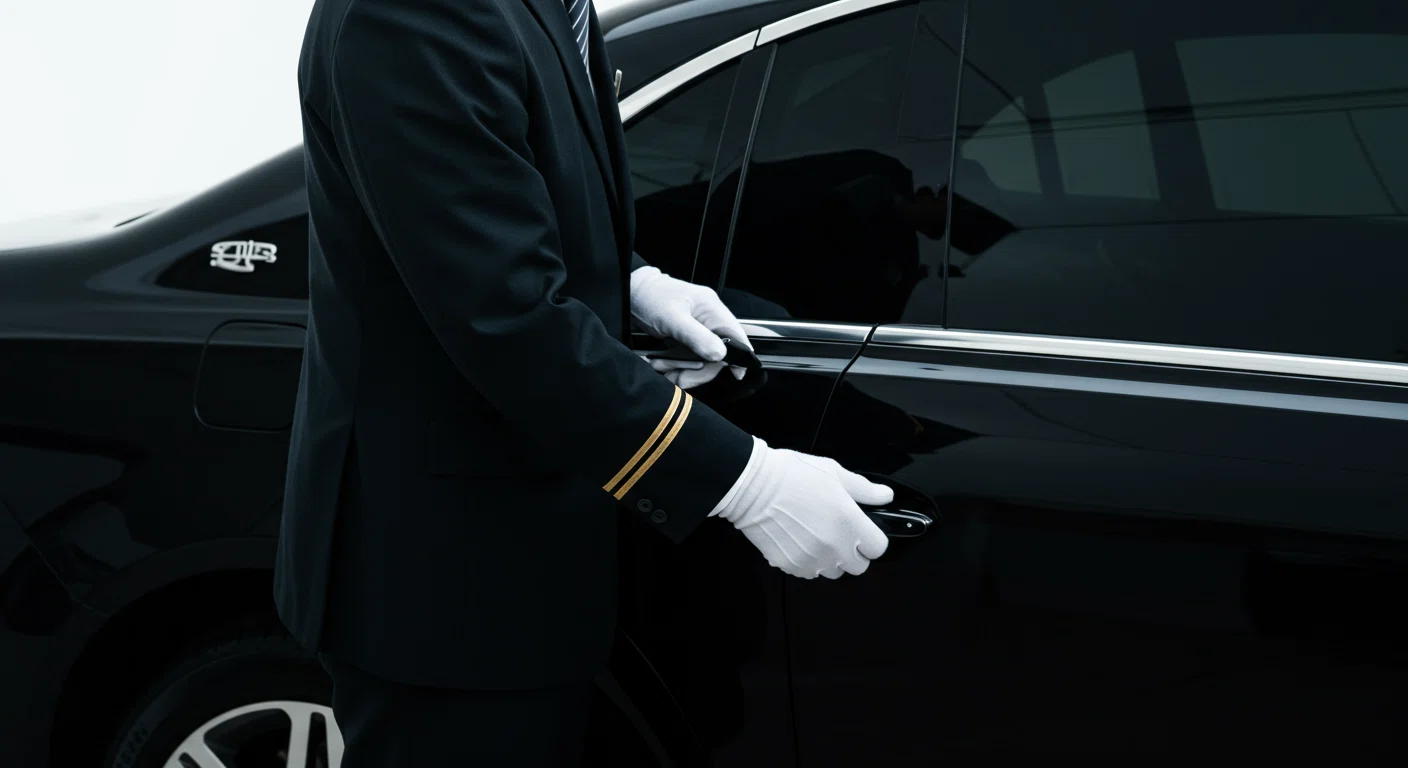 プロの運転手が丁寧に車のドアを開ける様子