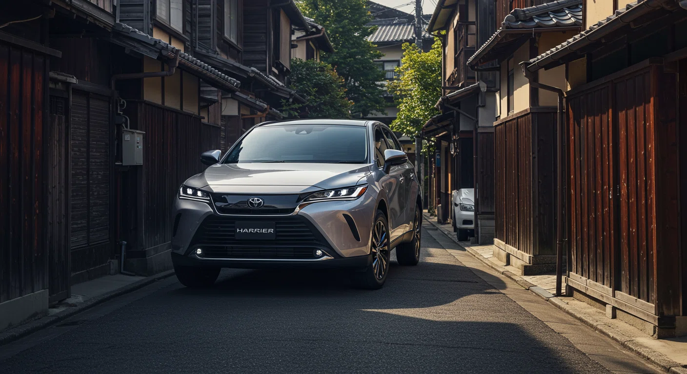 狭い住宅街の道路で運転される新型ハリアーの様子