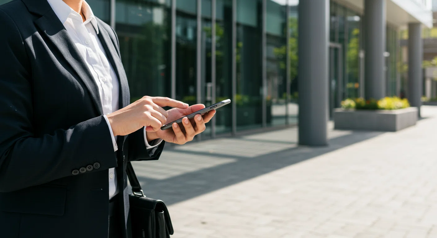 ビジネスマンがスマートフォンで配車サービスを利用している様子