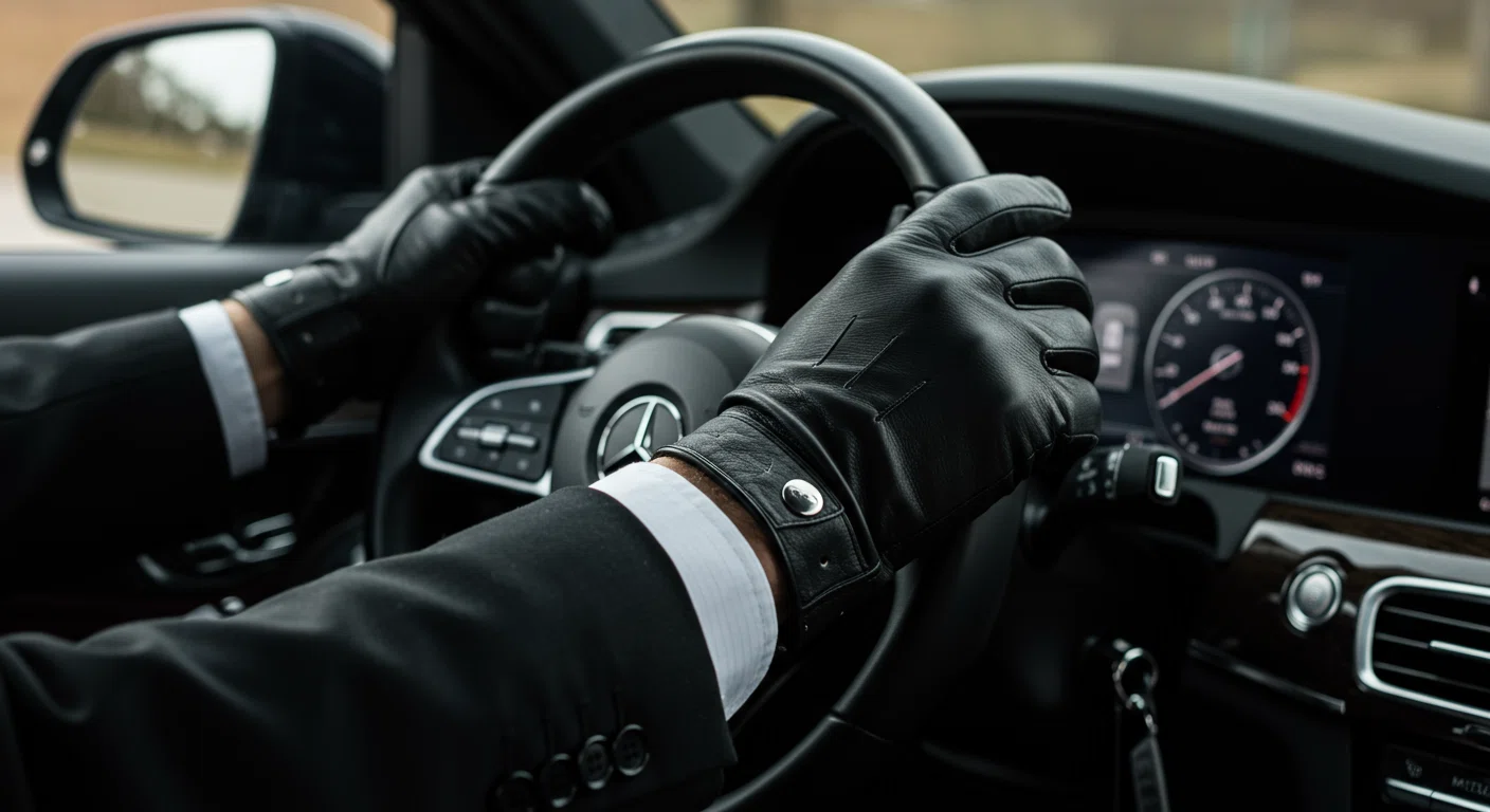 ハンドルを握る役員運転手の手元