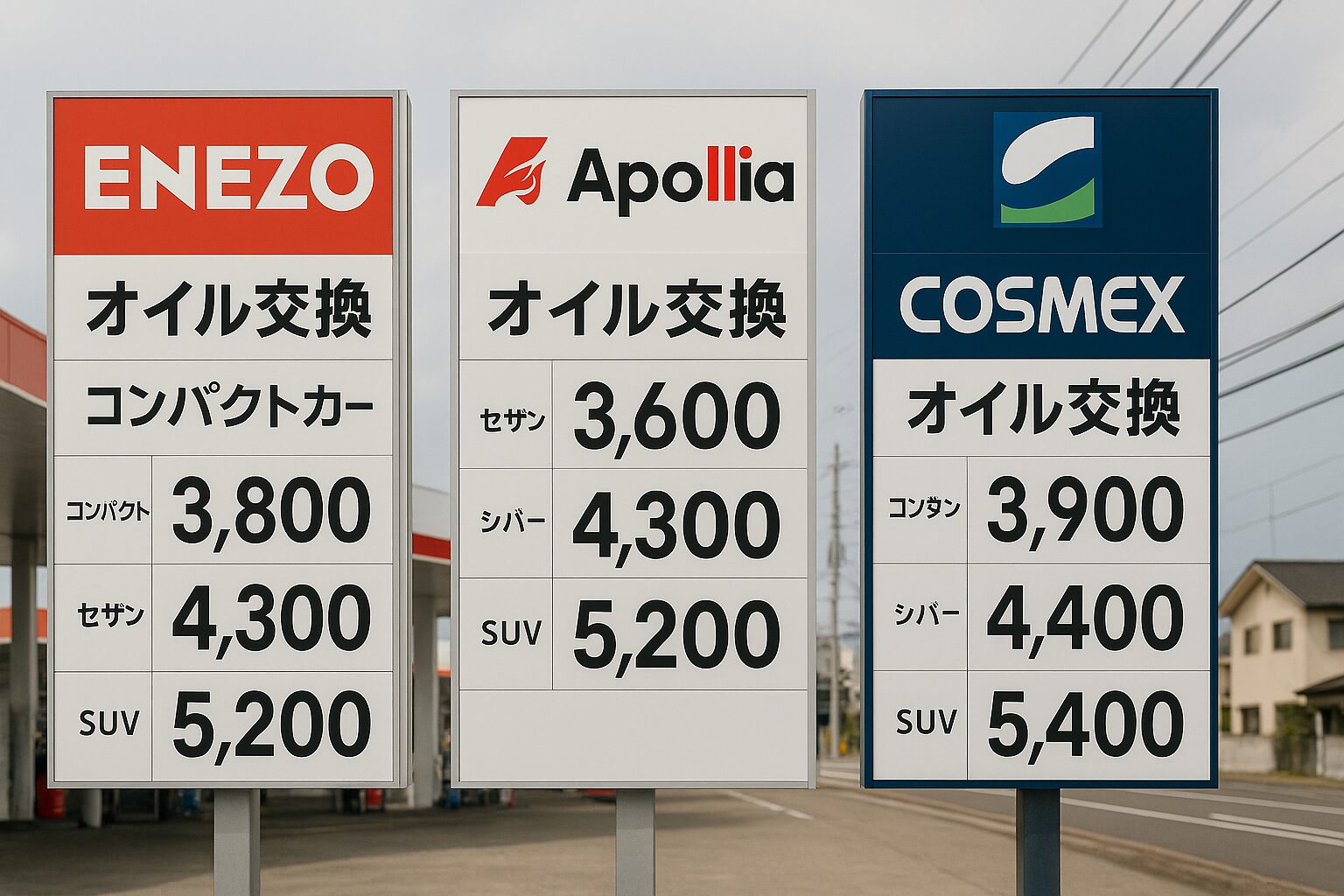 複数のガソリンスタンドの料金比較
