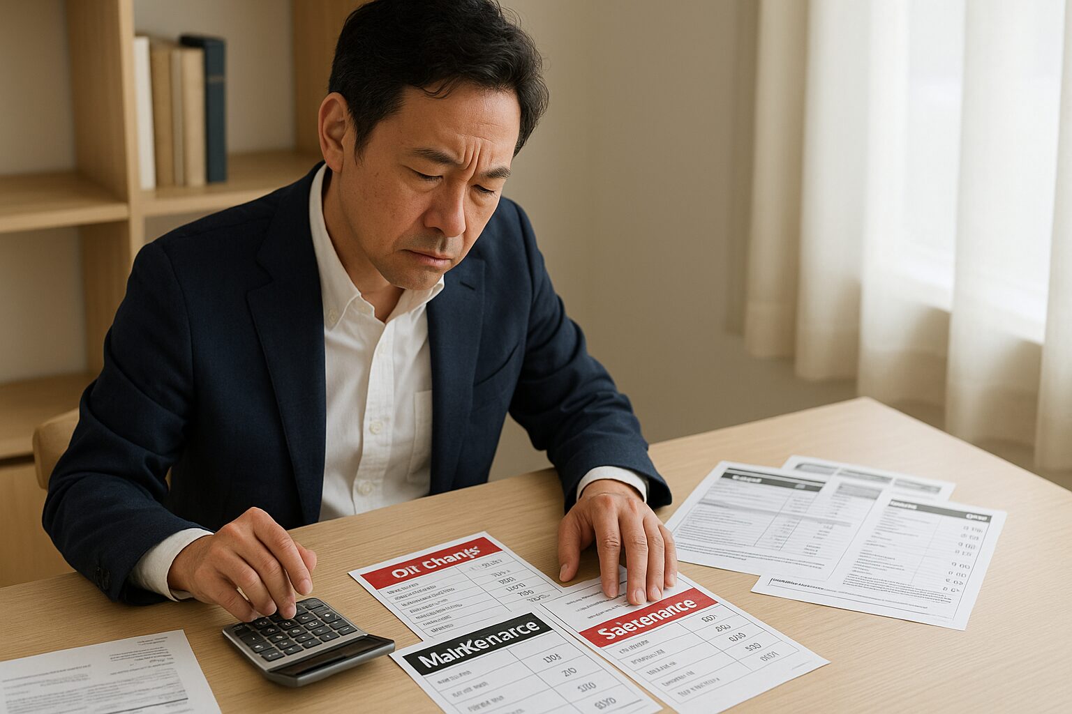 複数の選択肢を比較検討する日本人男性