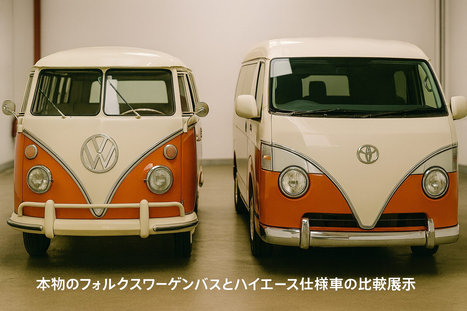 ワーゲンバス仕様ハイエース|本物のフォルクスワーゲンバスとハイエース仕様車の比較展示