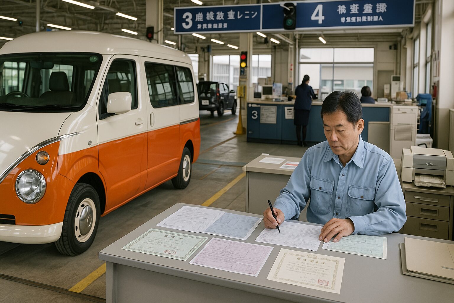 ワーゲンバス仕様ハイエース|陸運局での車検手続きと必要書類の準備風景