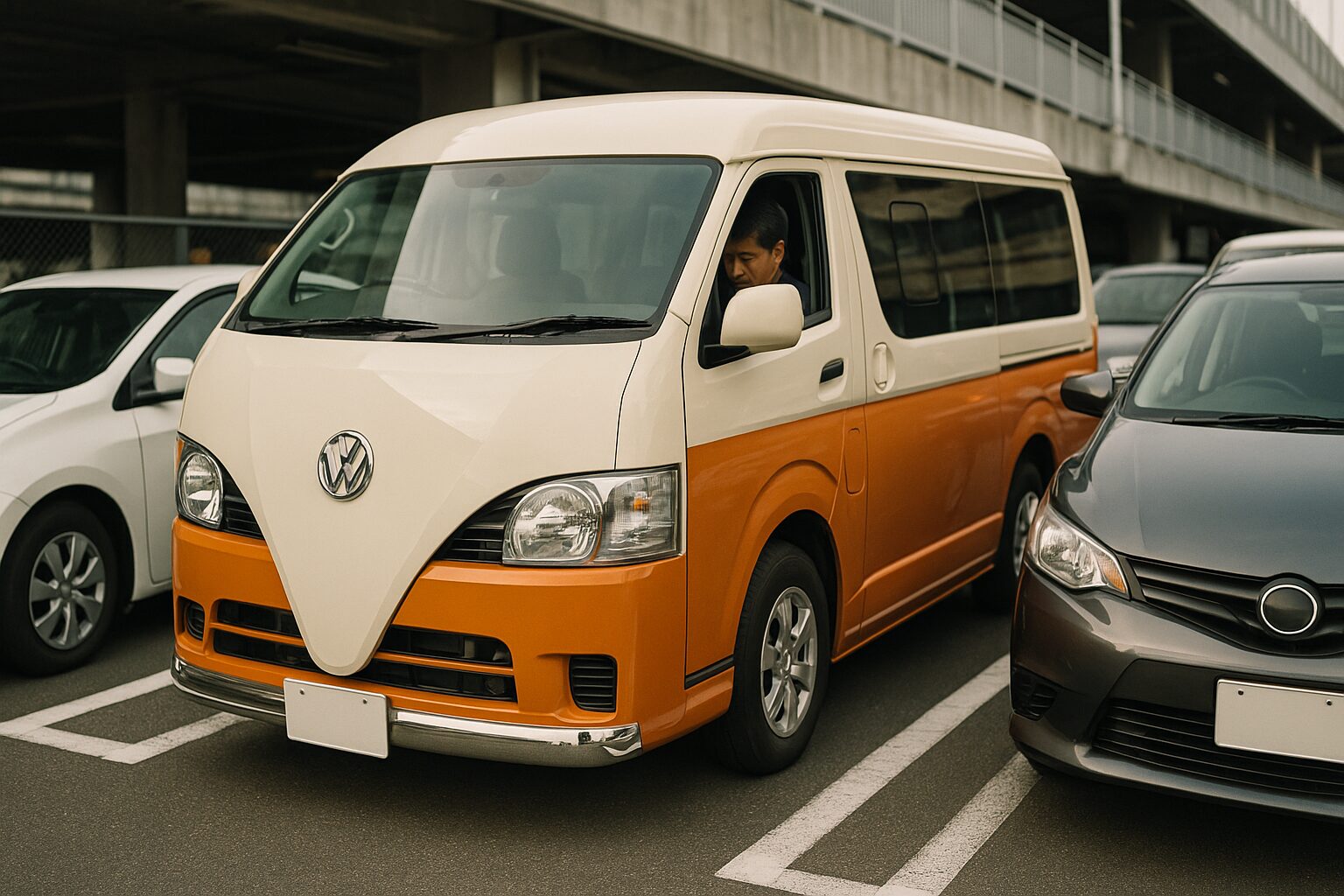 ワーゲンバス仕様ハイエース|駐車場での取り回しの難しさ