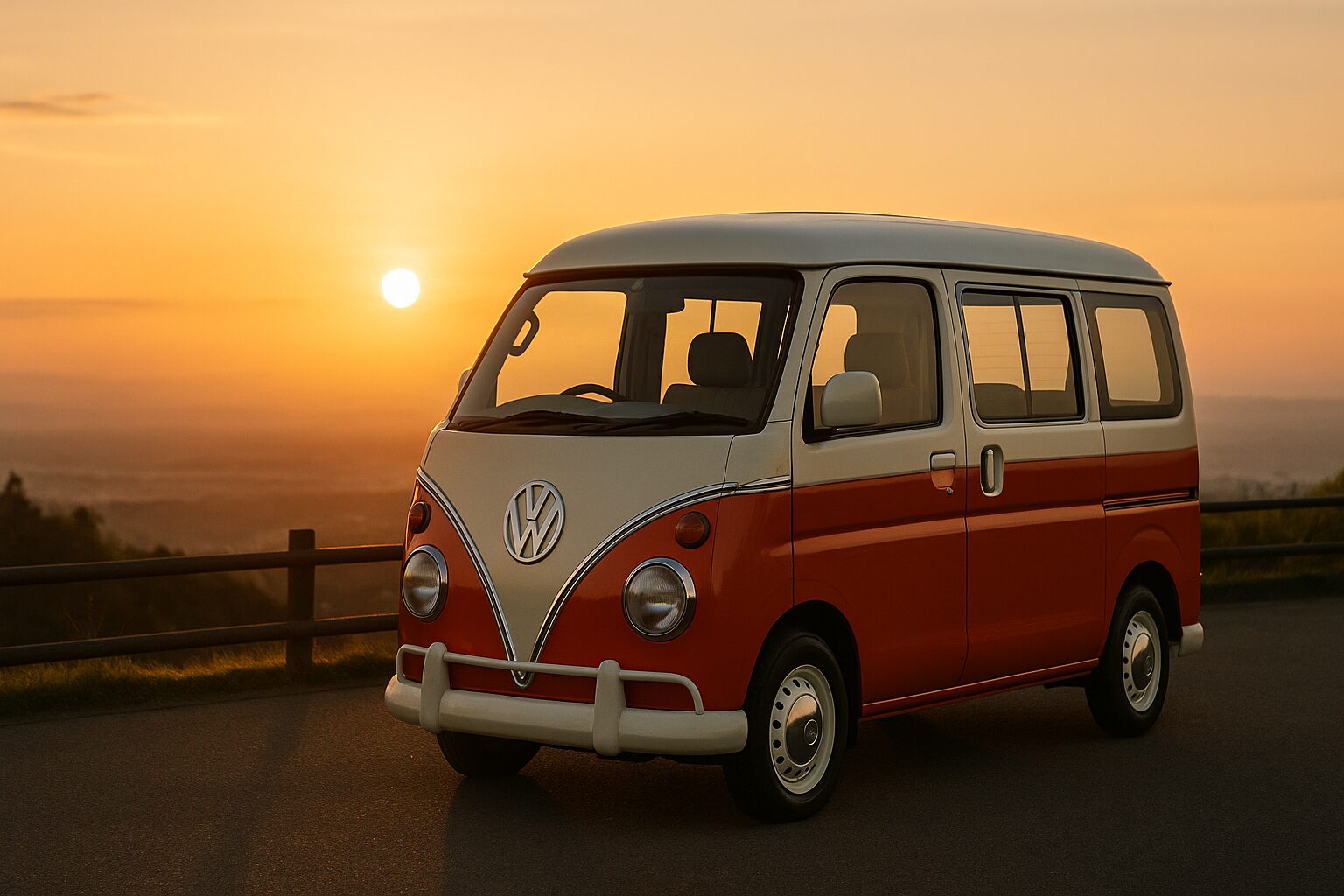 ワーゲンバス仕様恥ずかしい|愛車との充実した時間(夕暮れの展望台にて)