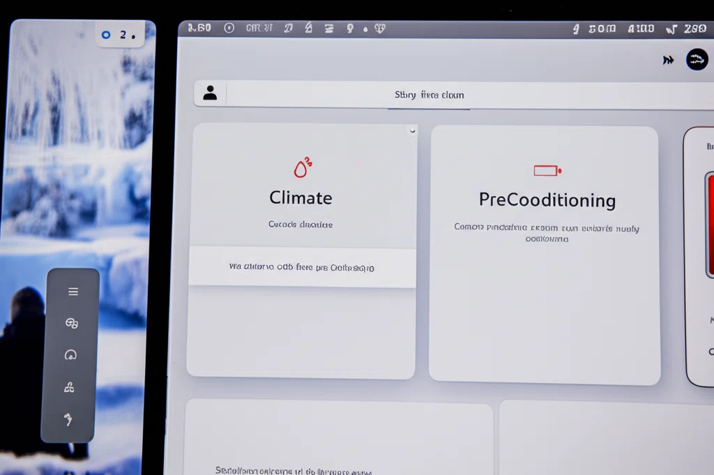 テスラの車内画面で寒冷地設定を操作している様子