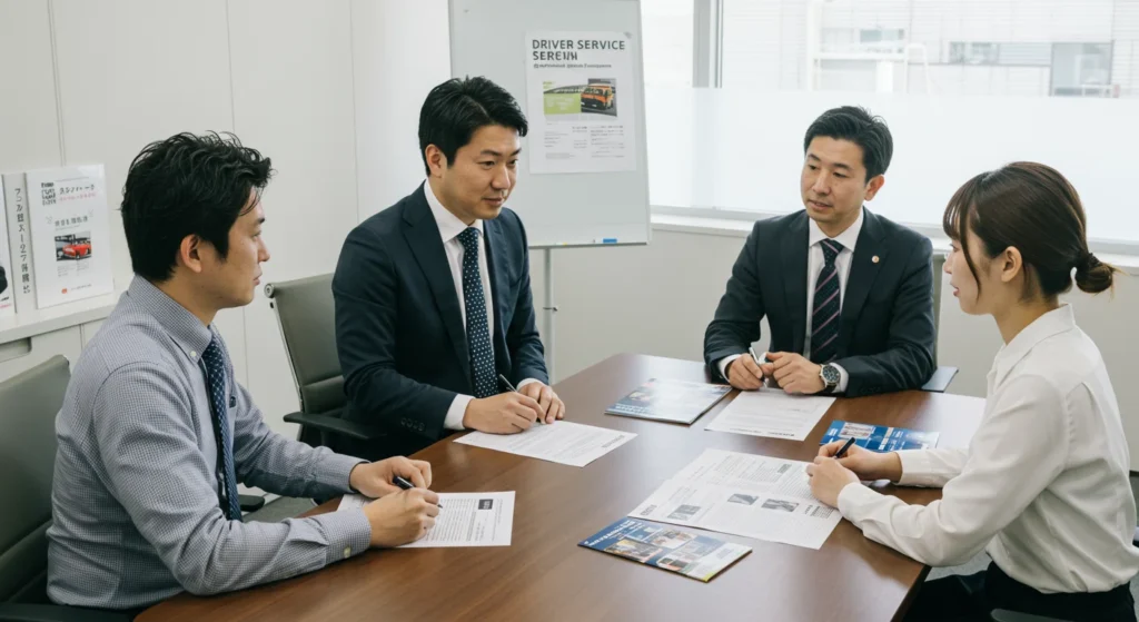 運転手サービス導入の打ち合わせ風景