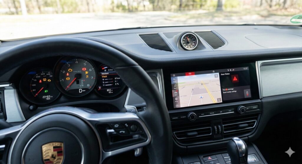 ポルシェ マカンの警告灯が点灯したダッシュボード