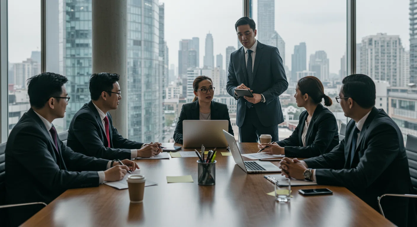 会議室でビジネス戦略を議論する経営陣