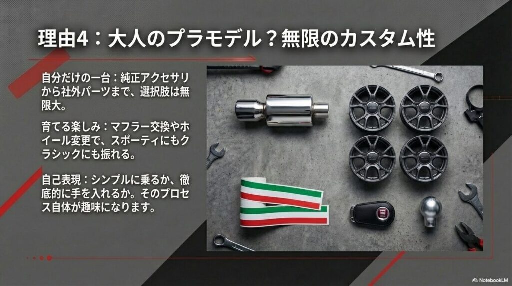 自分好みにカスタムできる楽しさ　フィアット500は女性だけの車じゃない！男性にも選ばれる6つの理由