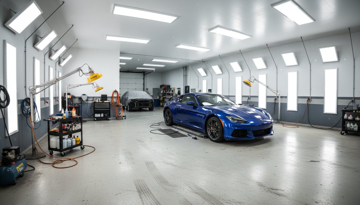 屋内ガレージでの車コーティング作業環境