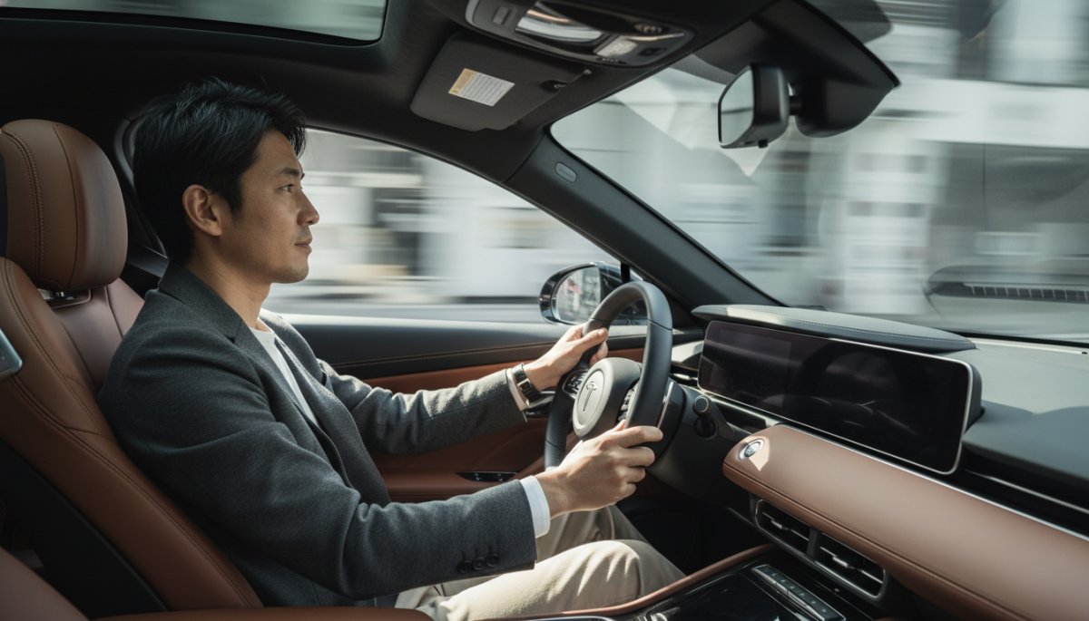 都市部で車を運転する日本人ドライバー